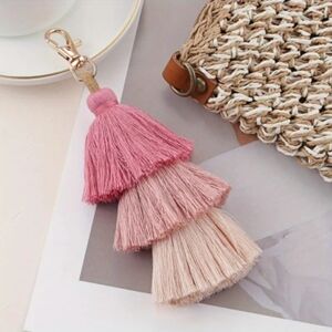 Boho Tassel Bag Charm Keychain - Pink